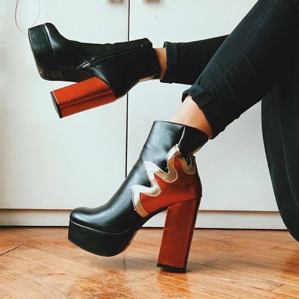 Forever 21 Faux Leather Metallic Flame Platform Boots